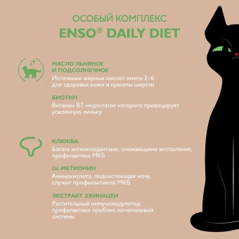 Паучи Enso Daily Diet для взрослых кошек для здоровья ЖКТ кусочки в соусе с кроликом
