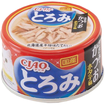 Банки Inaba Chiao Toromi для кошек с куриными филе и тунцом Кацуо с гребешками