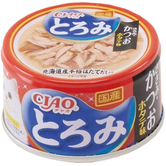 Банки Inaba Chiao Toromi для кошек с куриными филе и тунцом Кацуо с гребешками