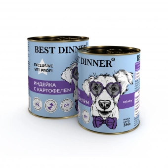 Банки Best Dinner Exclusive Urinary для собак с профилактикой мочекаменной болезни с индейкой и картофелем