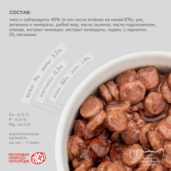 Паучи Enso Basic полнорационный корм для взрослых кошек кусочки в соусе с ягненком