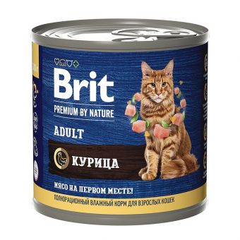 Банки Brit Premium by Nature для взрослых кошек с мясом курицы