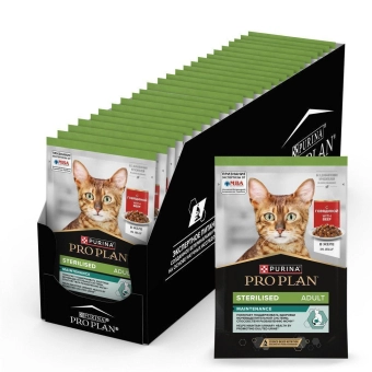 Влажный корм PRO PLAN® Sterilised MAINTENANCE для взрослых стерилизованных кошек, кусочки с говядиной в желе