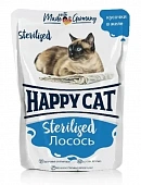 Паучи Happy Cat Sterilised для стерилизованных кошек кусочки в желе с лососем