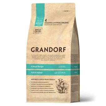 Сухой корм Grandorf Adult Cat 4 Meat Probiotic Indoor для домашних кошек, 4 мяса с пробиотиками, низкозерновой