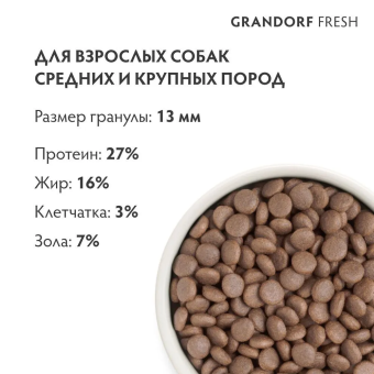 Корм Grandorf Fresh Dog Turkey Med&Maxi свежее мясо индейки с бататом для взрослых собак средних и крупных пород