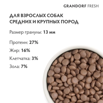 Сухой корм Grandorf Fresh Medium&Maxi Turkey&Sweet Potato, для собак средних и крупных пород, индейка и батат