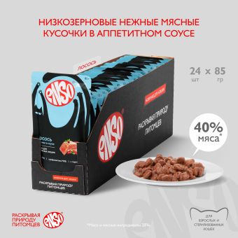 Паучи Enso Basic полнорационный корм для взрослых кошек кусочки в соусе с лососем
