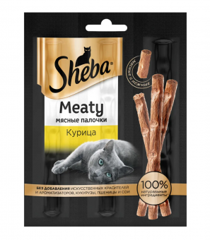 Лакомство Sheba Meaty для кошек мясные палочки с курицей
