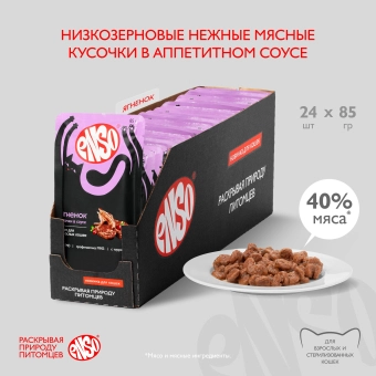 Паучи Enso Basic полнорационный корм для взрослых кошек кусочки в соусе с ягненком