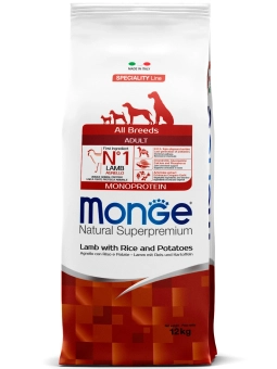 Корм Monge Dog Speciality Line Monoprotein монопротеиновый для взрослых собак всех пород из ягненка с рисом и картофелем