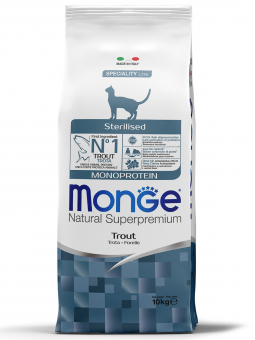 Корм Monge Cat Monoprotein Sterilized монобелковый для стерилизованных кошек и кастрированных котов с форелью