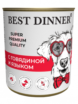 Консервы Best Dinner Мясные деликатесы для собак. Говядина с языком 340г