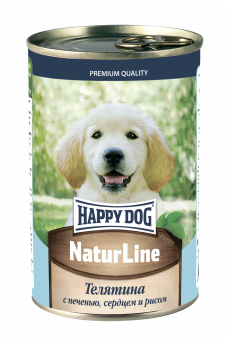 Консервы Happy Dog Natur Line для щенков с телятиной, печенью, сердцем и рисом 410г