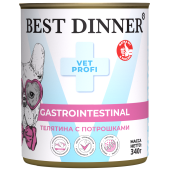 Консервы Best Dinner Vet Profi Exclusive Gastro Intestinal для собак с чувствительным пищ. с телятиной и потрошками 340г