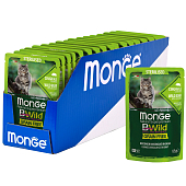 Паучи Monge Cat BWild GRAIN FREE беззерновой для стерилизованных кошек беззерновой из мяса дикого кабана с овощами