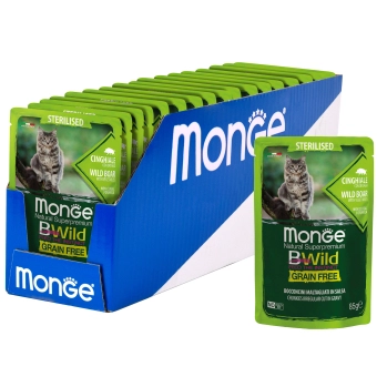 Паучи Monge Cat BWild GRAIN FREE беззерновой для стерилизованных кошек беззерновой из мяса дикого кабана с овощами