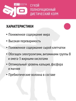 Корм Ajo Vet Dieta Gastro Low Fat диетический корм для собак с пониженным содержанием жира при нарушениях пищеварения