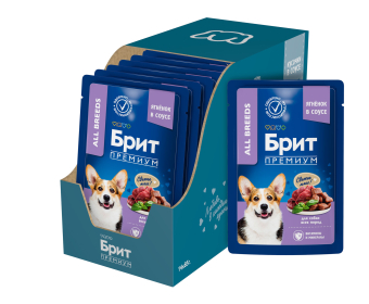Паучи Brit Premium для взрослых собак всех пород с ягненком в соусе