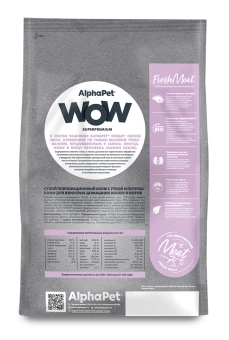 Корм Alphapet WOW Superpremium для взрослых домашних кошек и котов с уткой и потрошками