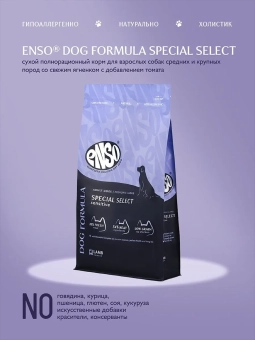 Сухой корм ENSO Dog Formula Special selectдля взрослых собак средних и крупных пород, ягнёнок и томат