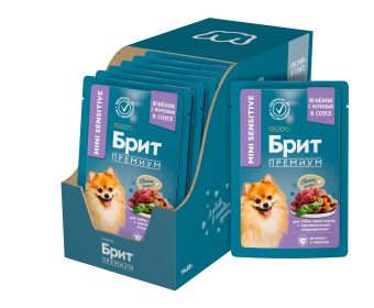 Паучи Brit Premium для взрослых собак мини пород с чувствительным пищеварением с ягненком и морковью в соусе
