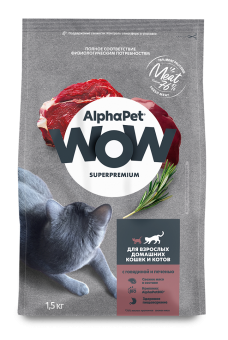 Корм Alphapet WOW Superpremium для взрослых домашних кошек и котов c говядиной и печенью