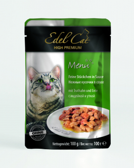 Паучи Edel Cat нежные кусочки в соусе с индейкой и уткой
