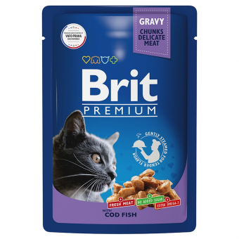 Паучи Brit Premium для взрослых кошек с треской в соусе