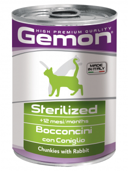 Банки Gemon Cat Sterilised для стерилизованных кошек с кусочками кролика