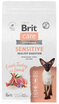 Корм Brit Care Cat Sensitive Healthy Digestion для взрослых кошек с индейкой и ягнёнком для чувствительного пищеварения
