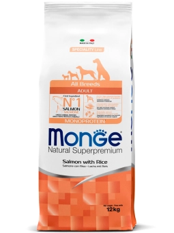 Корм Monge Dog Speciality Line Monoprotein монопротеиновый для взрослых собак всех пород из лосося с рисом