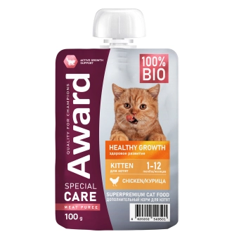 Влажный дополнительный корм Award Special Care Healthy growth "пюре" для котят от 1 месяца из мяса курицы