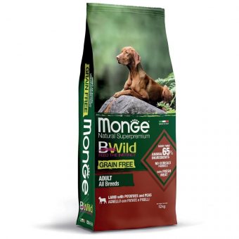 Корм Monge BWild Grain Free для взрослых собак всех пород из мяса ягнёнка с картофелем и горохом