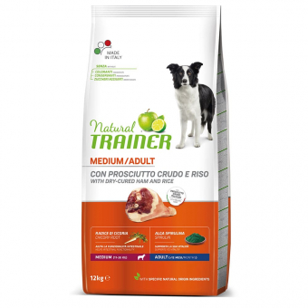 Корм Natural Trainer Adult Dog Medium Raw Ham для собак средних пород с сыровяленной ветчинрой и рисом