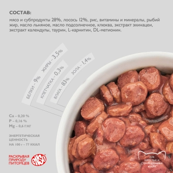 Паучи Enso Basic полнорационный корм для взрослых кошек кусочки в соусе с лососем