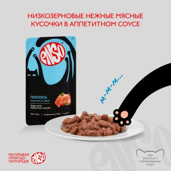 Паучи Enso Basic полнорационный корм для взрослых кошек кусочки в соусе с лососем