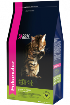 Eukanuba Hairball Control корм для кошек для снижения образования комочков шерсти и их выведения