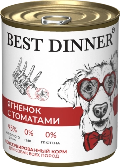 Консервы Best Dinner полнорационный корм для щенков и взрослых собак с ягненком и томатами