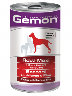 Банки Gemon Dog Maxi для собак крупных пород с кусочками говядины с рисом