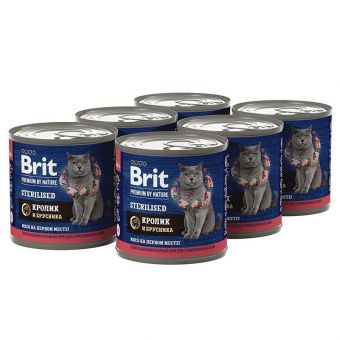 Банки Brit Premium by Nature для стерилизованных кошек с мясом кролика и брусникой