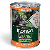 Банка Monge Dog BWild Grain Free для щенков всех пород беззерновые из утки с тыквой и кабачками
