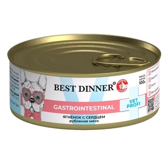 Консервы Best Dinner Vet Profi Exclusive Gastro Intestinal для собак с чувствительным пищ. с ягнёнком и сердцем 100г