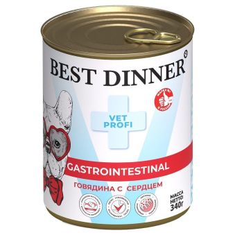 Консервы Best Dinner Vet Profi Exclusive Gastro Intestinal для собак с чувствительным пищ. с говядиной и сердцем 340г