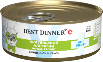 Консервы Best Dinner Vet Profi Exclusive Hypoallergenic для собак при пищевой аллергии с индейкой и уткой