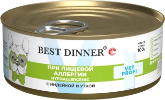Консервы Best Dinner Vet Profi Exclusive Hypoallergenic для собак при пищевой аллергии с индейкой и уткой