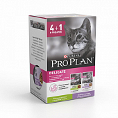 Промопак паучей Pro Plan Delicate для кошек с чувствительным пищеварением индейка+ягненок в соусе 4+1