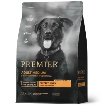 Корм Premier Dog Turkey Adult Medium для собак средних пород со свежим мясом индейки