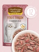 Паучи Деревенские Лакомства для кошек утка с тунцом в нежном желе Паучи Деревенские Лакомства для кошек утка с тунцом в нежном желе