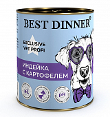 Банки Best Dinner Exclusive Urinary для собак с профилактикой мочекаменной болезни с индейкой и картофелем 340г